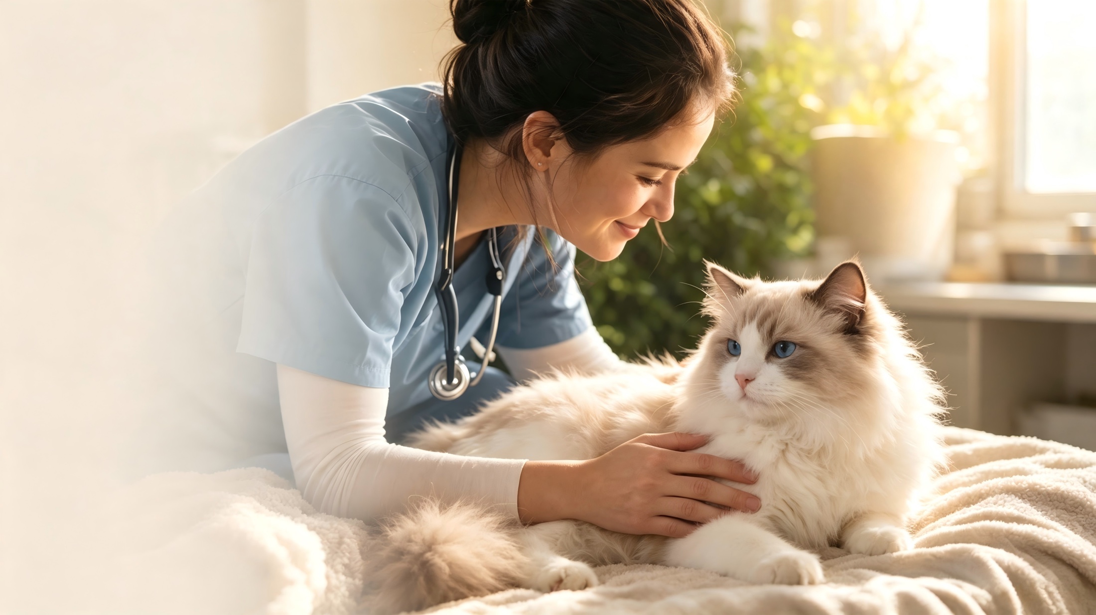 宠物医生温柔检查猫咪